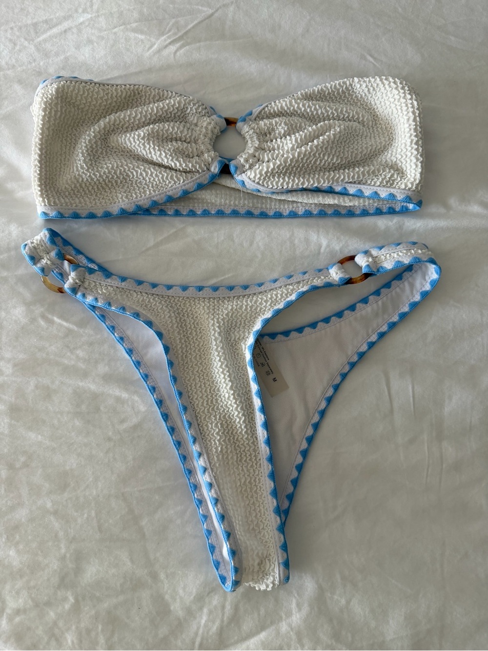 White & Blue Crochet Bandeau Bikini Set